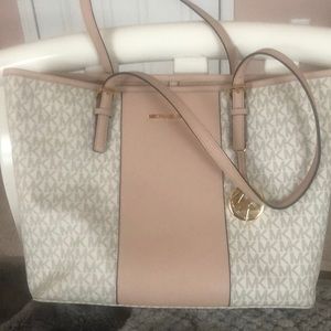 White mk bag with pink stripe